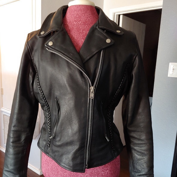 Leather Black Motorcycle Jacket - Picture 1 of 4